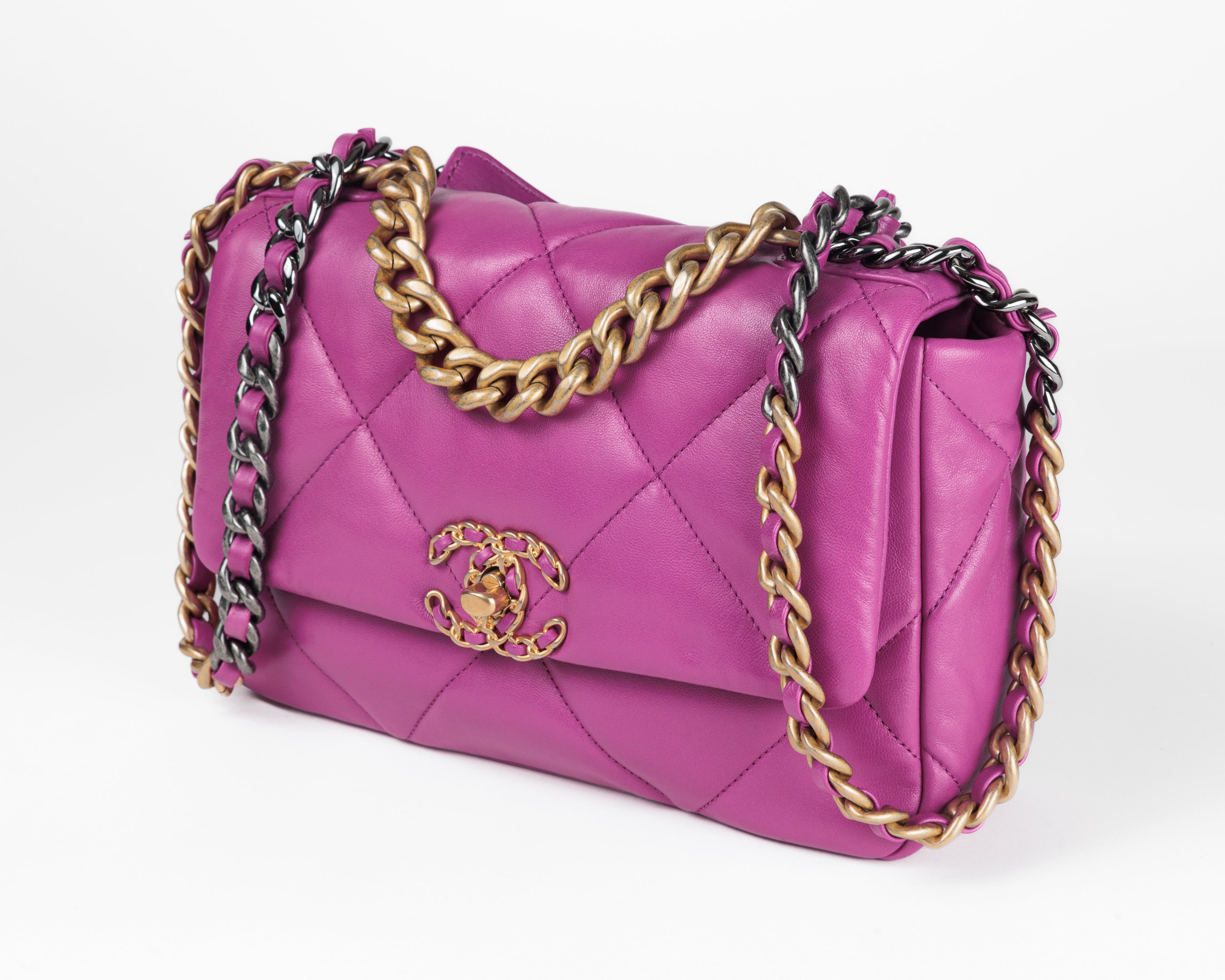Chanel Small Purple Lambskin 19 Bag with Mixed Metal Hardware