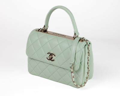 Chanel Seafoam Green Lambskin Coco Top Handle Bag with Gold Hardware