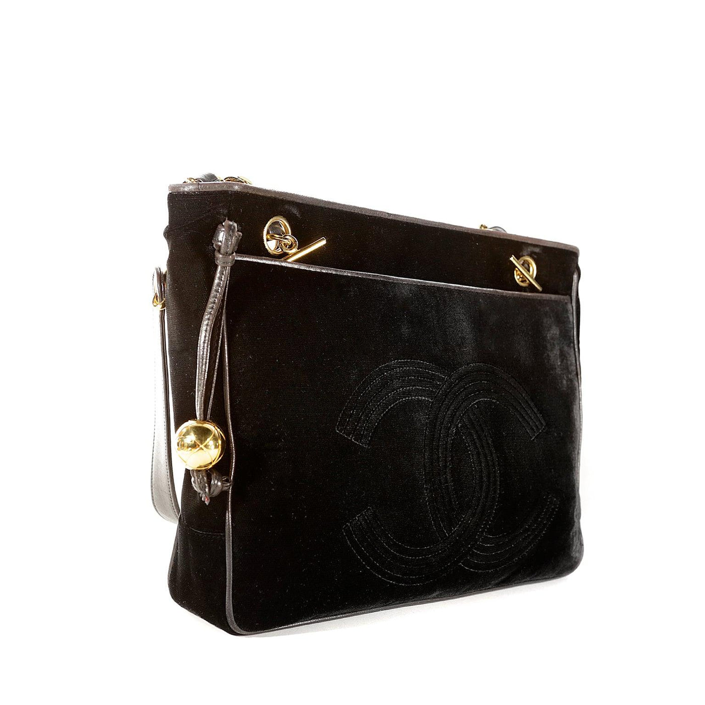Chanel Black Velvet CC Vintage Tote - Only Authentics