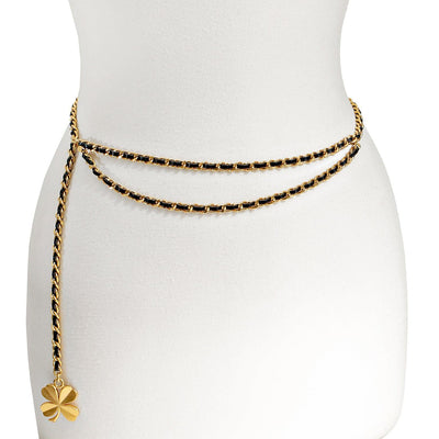 Chanel Black and Gold Chain Clover Belt Necklace - Only Authentics