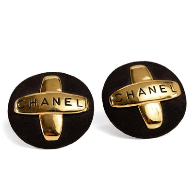 Chanel Brown Suede Maltese Cross Earrings - Only Authentics