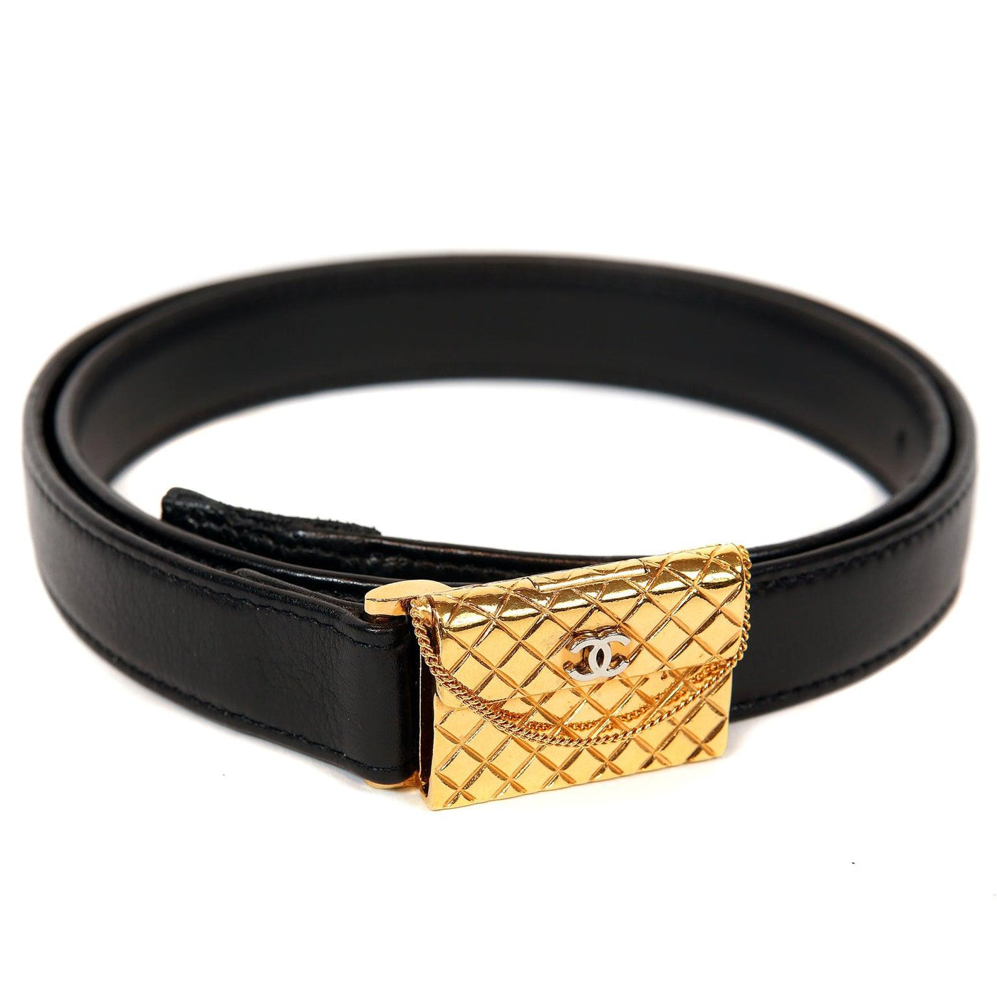 Chanel Black Leather Quilted Handbag Buckle Belt - Only Authentics