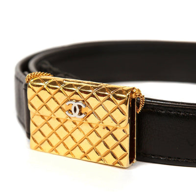 Chanel Black Leather Quilted Handbag Buckle Belt - Only Authentics