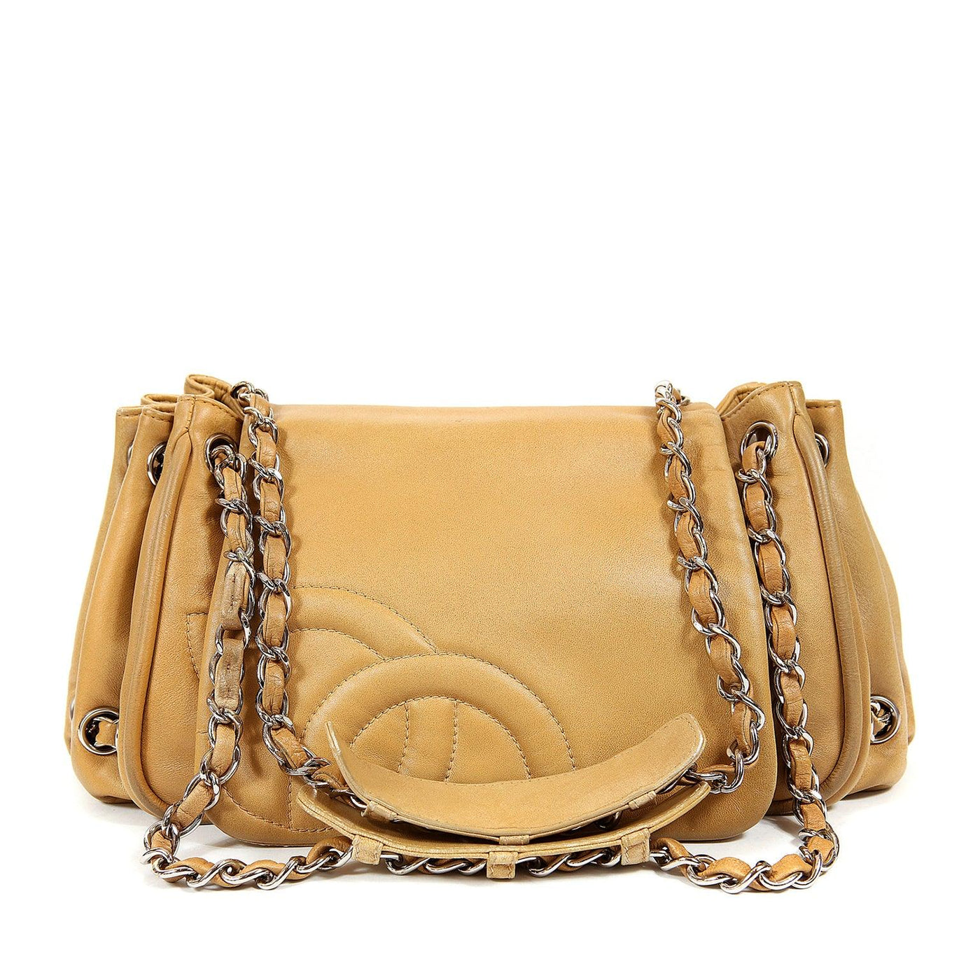 Chanel Beige Leather Accordion Flap Bag - Only Authentics