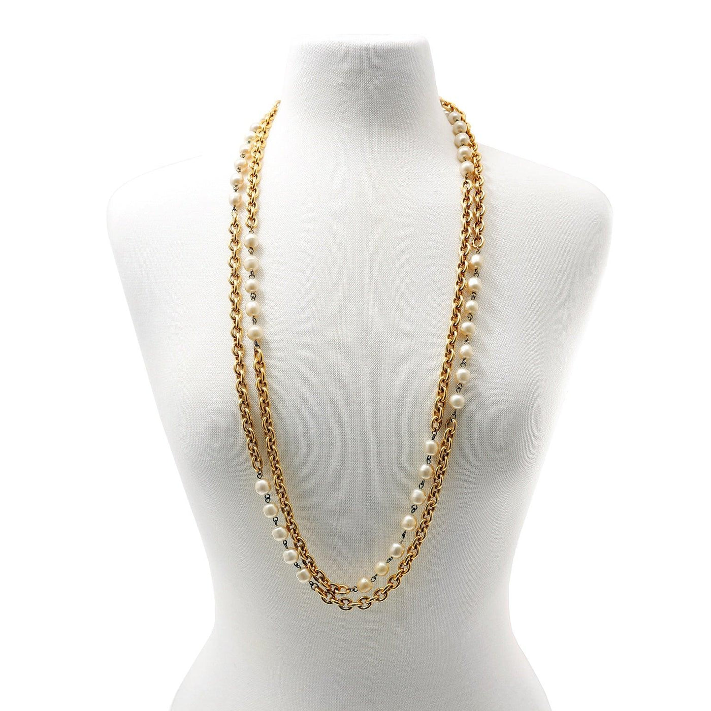 Chanel Double Chain Necklace with Pearl Stations - Only Authentics