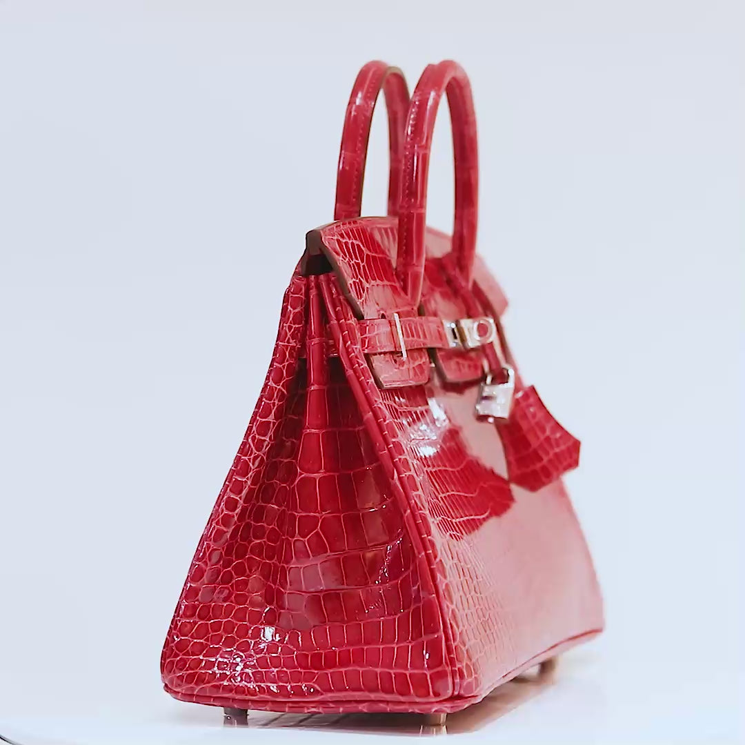 Hermès, Birkin, 25cm, Lipstick Red, Porosus Crocodile, diamond encrusted, luxury, handbag, compact size, timeless design, fashion, accessory, bold, glamorous