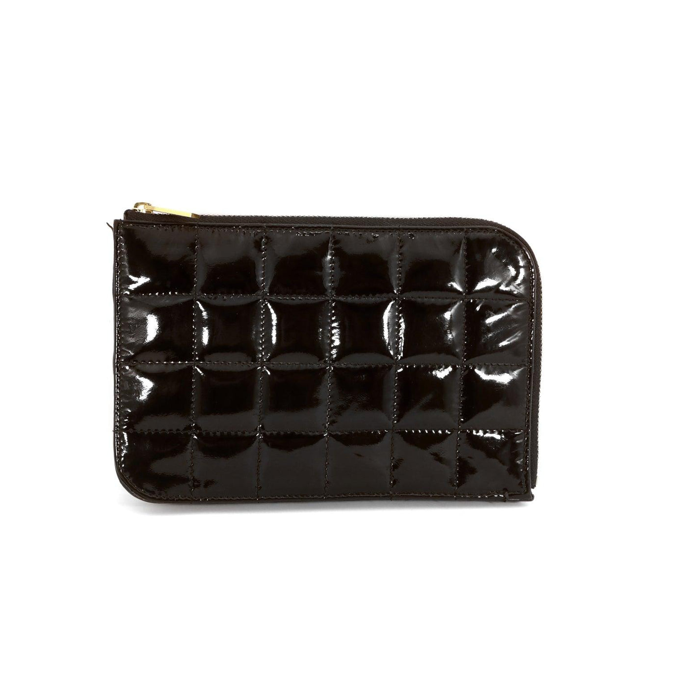 Chanel Black Patent Leather Square Quilt Zipper Wallet - Only Authentics