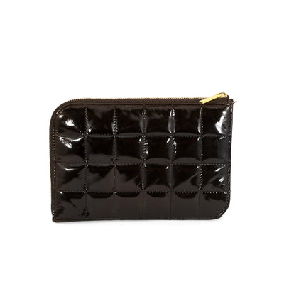 Chanel Black Patent Leather Square Quilt Zipper Wallet - Only Authentics