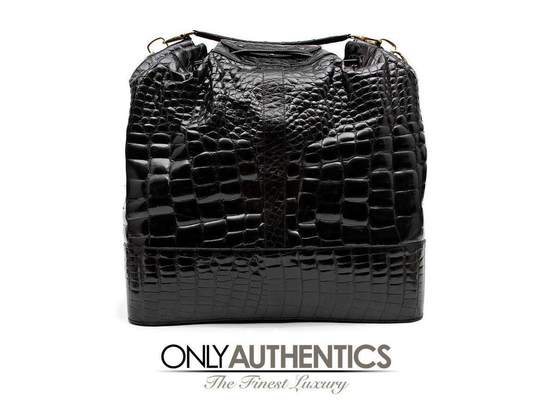 Giovanni Borri Black Porosus Crocodile XL Vintage Travel Bag