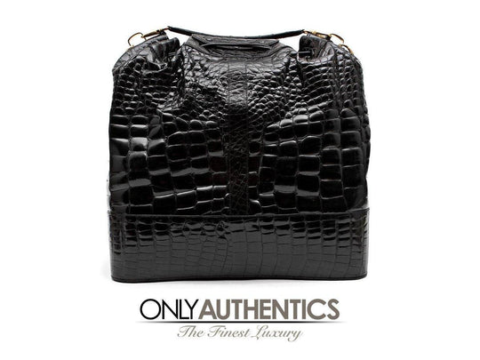 Giovanni Borri Black Porosus Crocodile XL Vintage Travel Bag