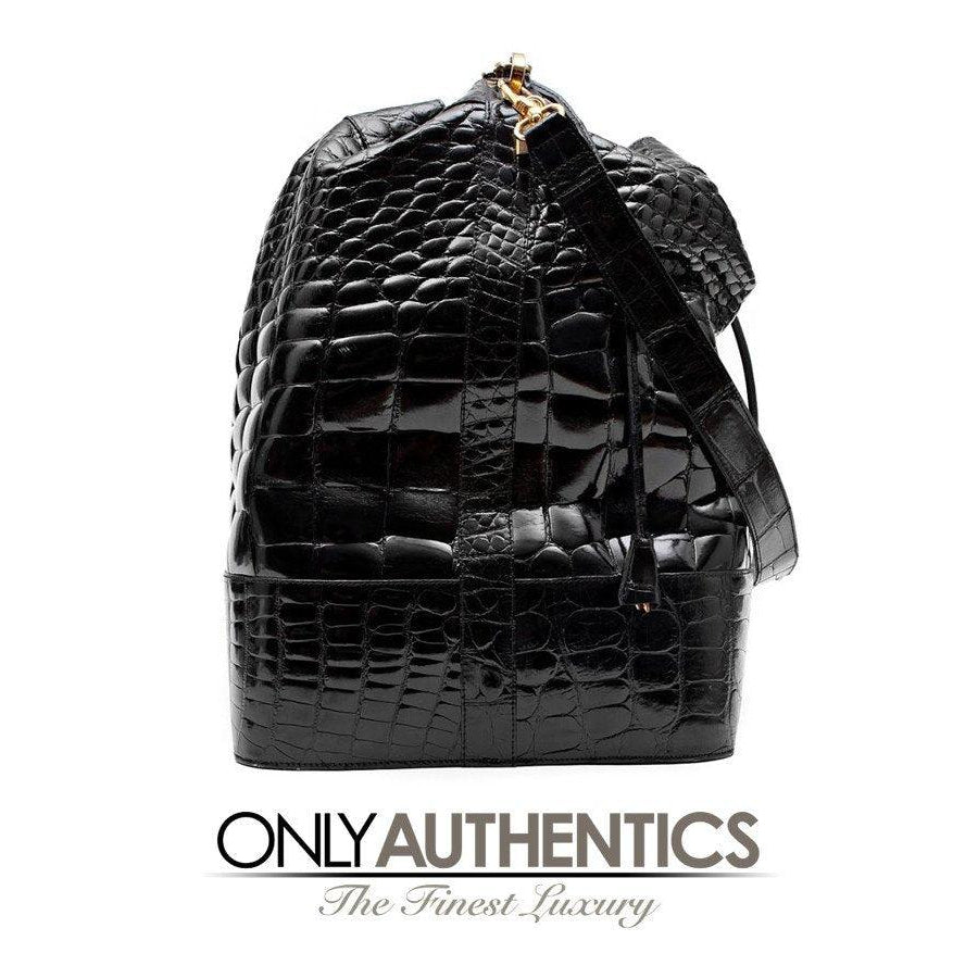 Giovanni Borri Black Porosus Crocodile XL Vintage Travel Bag