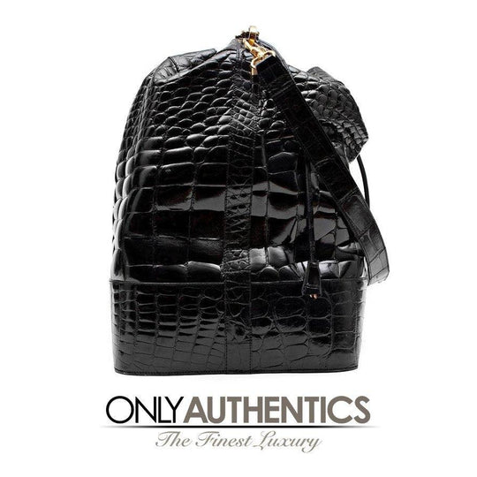 Giovanni Borri Black Porosus Crocodile XL Vintage Travel Bag