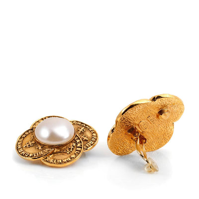 Chanel Gold Clover with Pearl Vintage Earrings - Only Authentics
