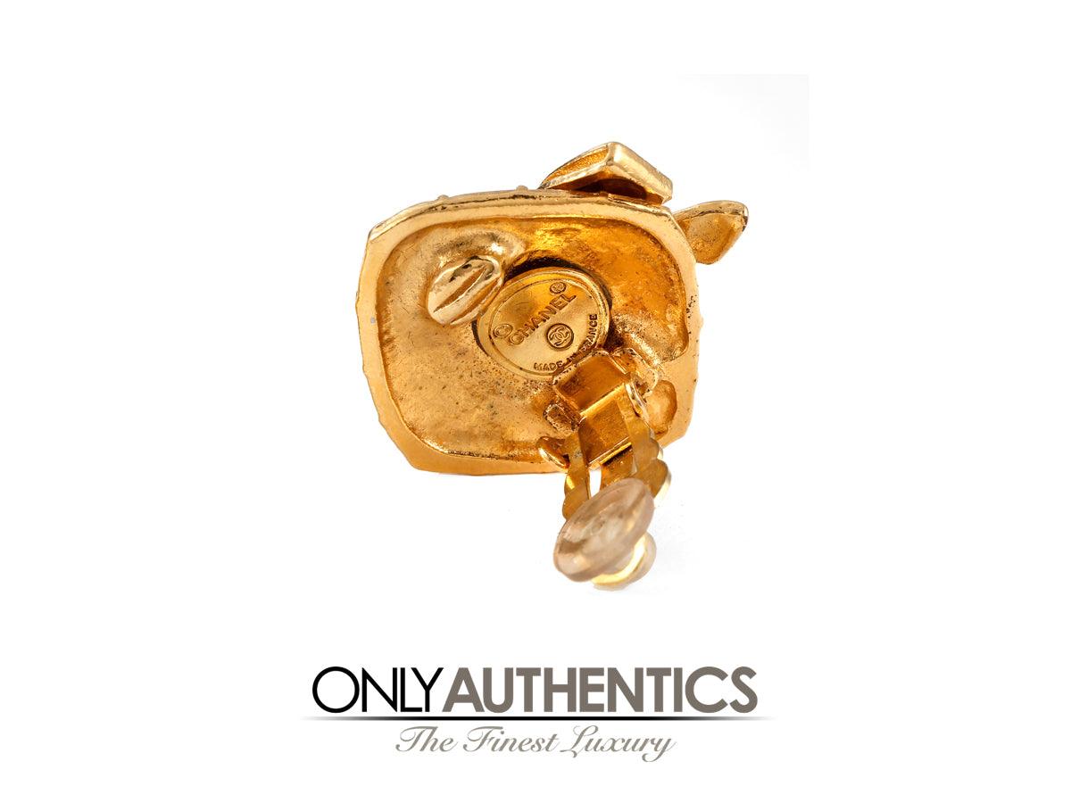 Chanel Gold Quilted Square Bow Earrings - Only Authentics