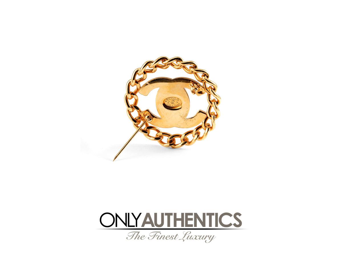 Chanel Gold CC Kiss Lock Clasp Pin with Chain Surrounding - Only Authentics