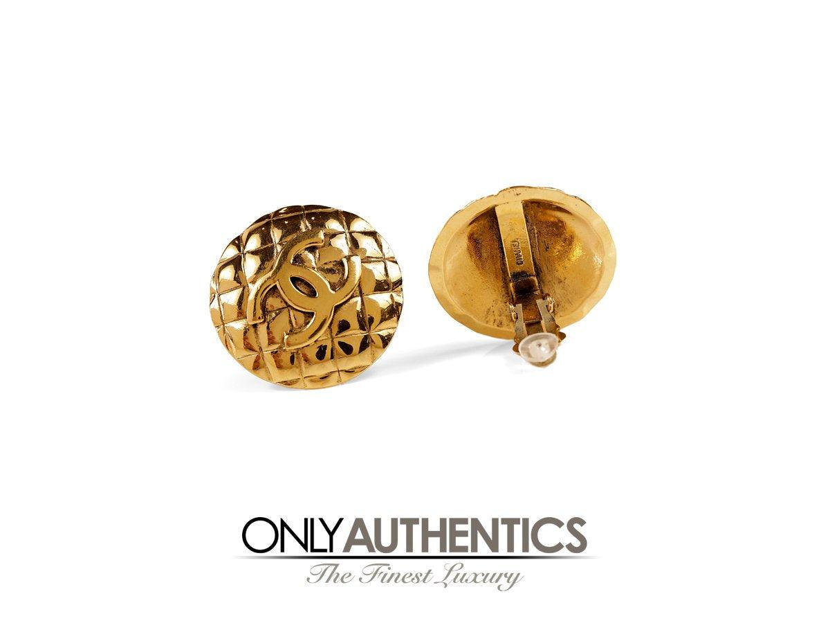 Chanel Gold Quilted CC Vintage Earrings - Only Authentics