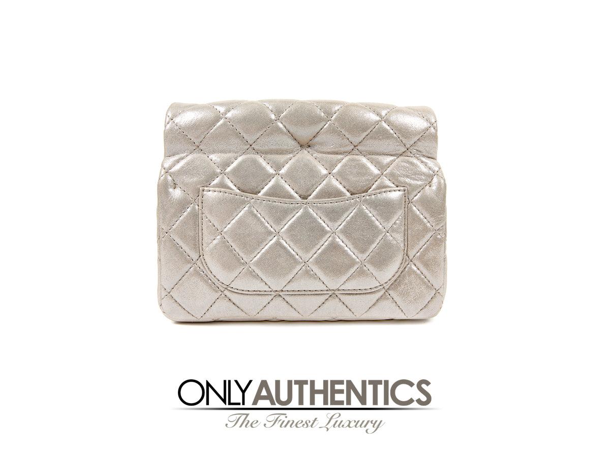 Chanel Silver Gold Leather Roll Handle Reissue Clutch - Only Authentics