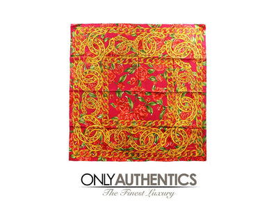 Chanel Red CC Roses Scarf - Only Authentics
