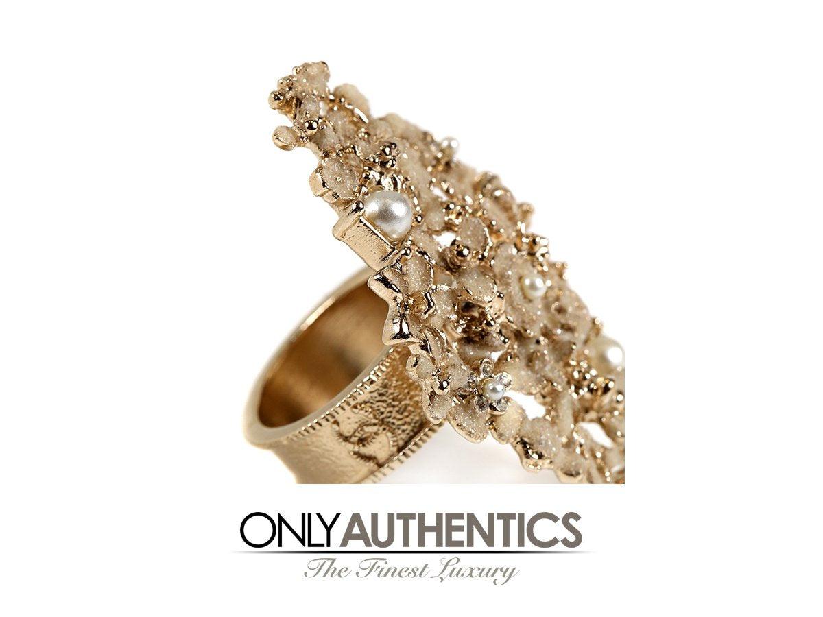 Chanel Gold Camellia Flower and Pearl Ring size 6 - Only Authentics