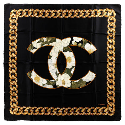 Chanel Black CC Floral Chain Frame Scarf - Only Authentics