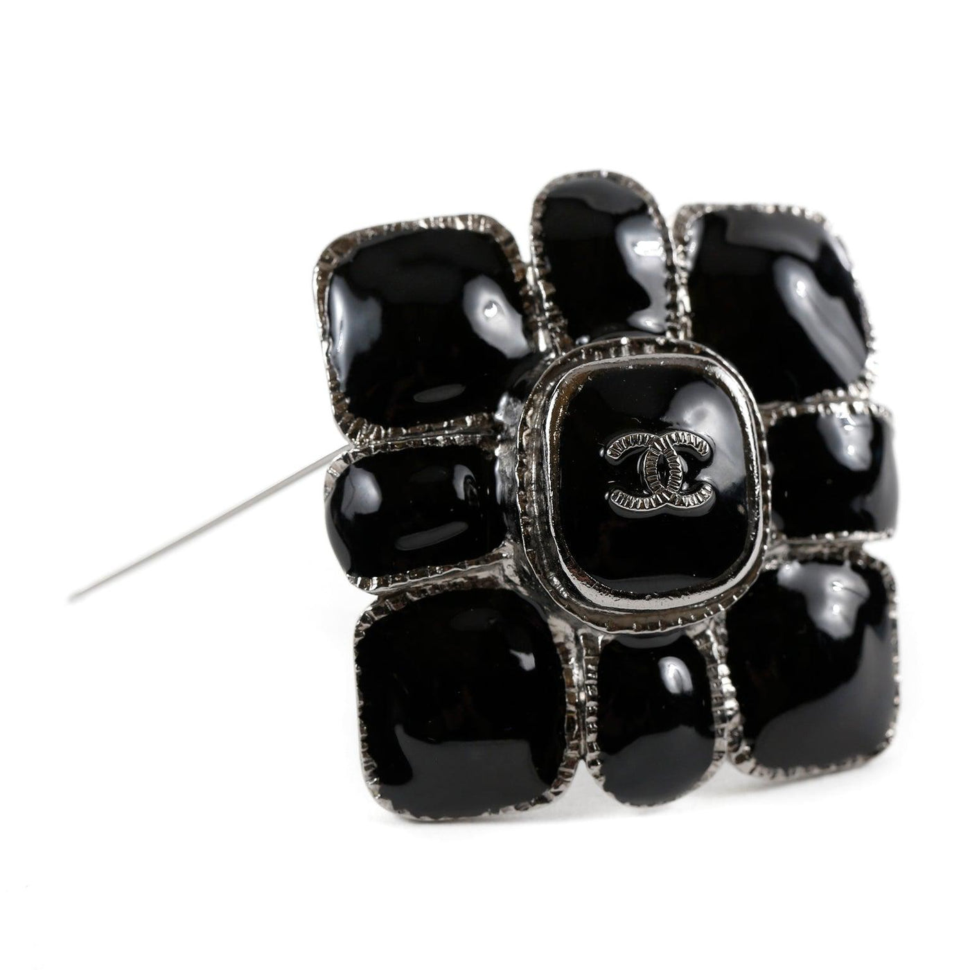 Chanel Black Gripoix CC Flower Pin - Only Authentics
