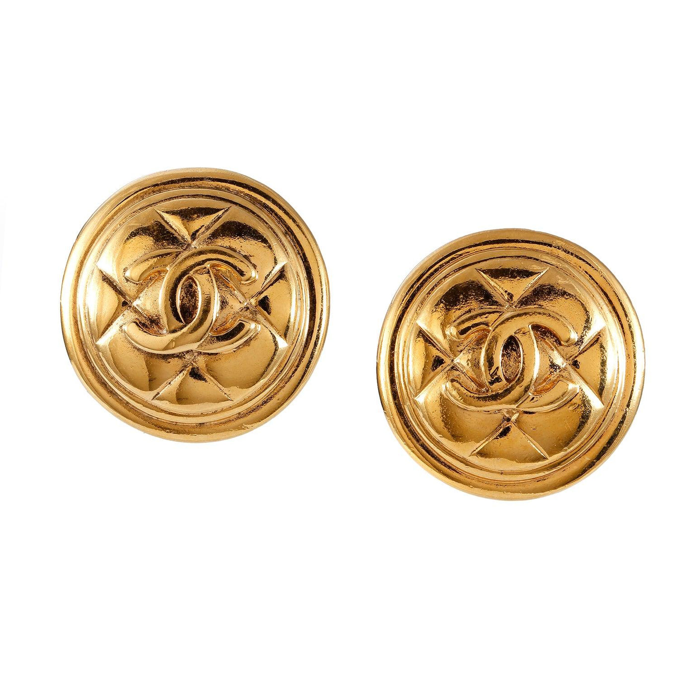 Chanel CC Gold Quilted Earrings - Only Authentics