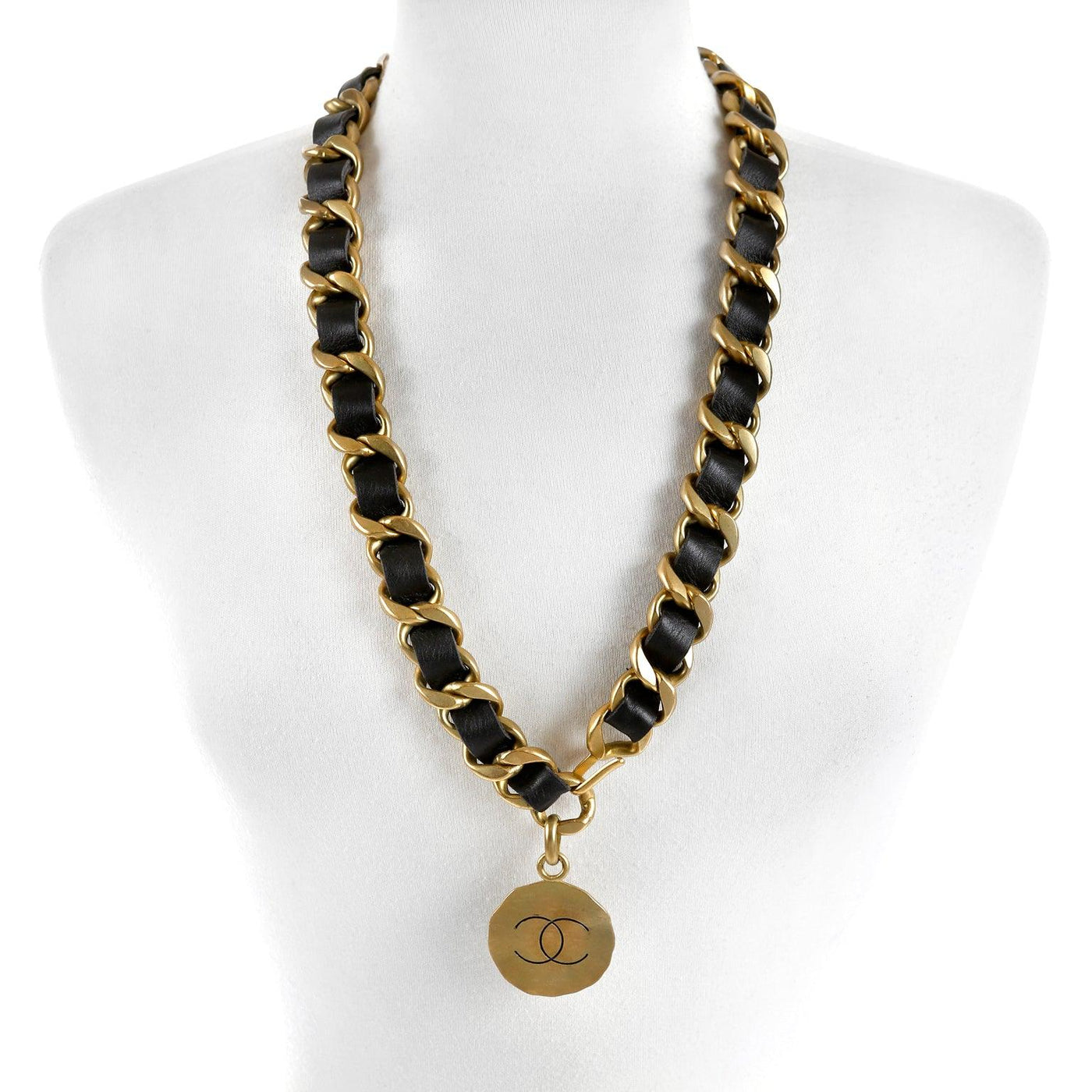 Chanel Black Leather and Chain CC Medallion Belt Necklace - Only Authentics
