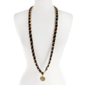 Chanel Black Leather and Chain CC Medallion Necklace Belt - Only Authentics