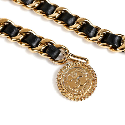 Chanel Black Leather and Chain CC Medallion Necklace Belt - Only Authentics