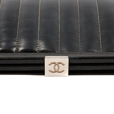 Chanel Black Lambskin Vertical Stitch Clutch - Only Authentics