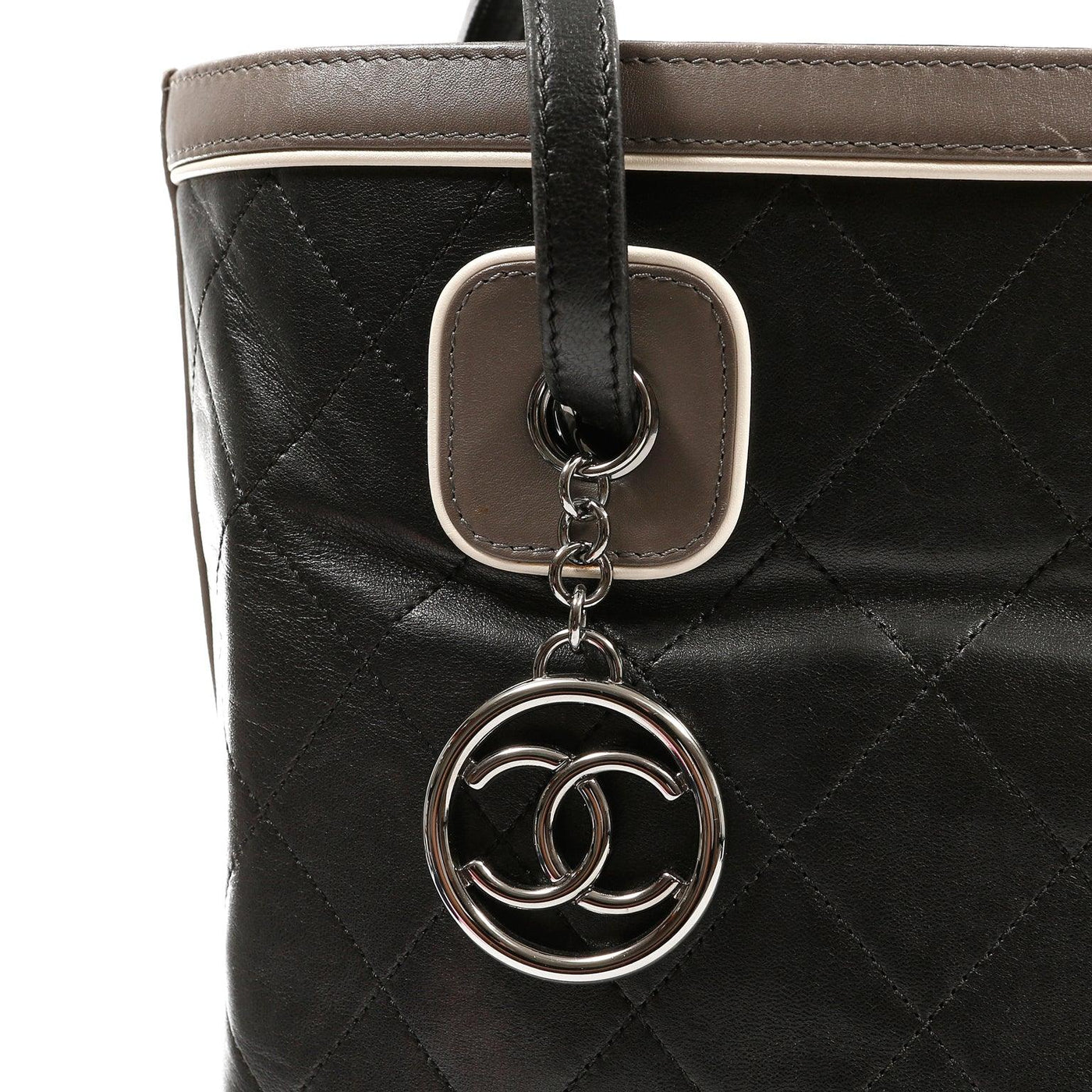 Chanel Black and Grey Quilted Leather Bucket Tote - Only Authentics