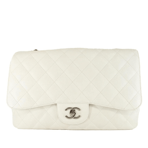 Chanel White Caviar Jumbo Classic Single Flap Bag - Only Authentics