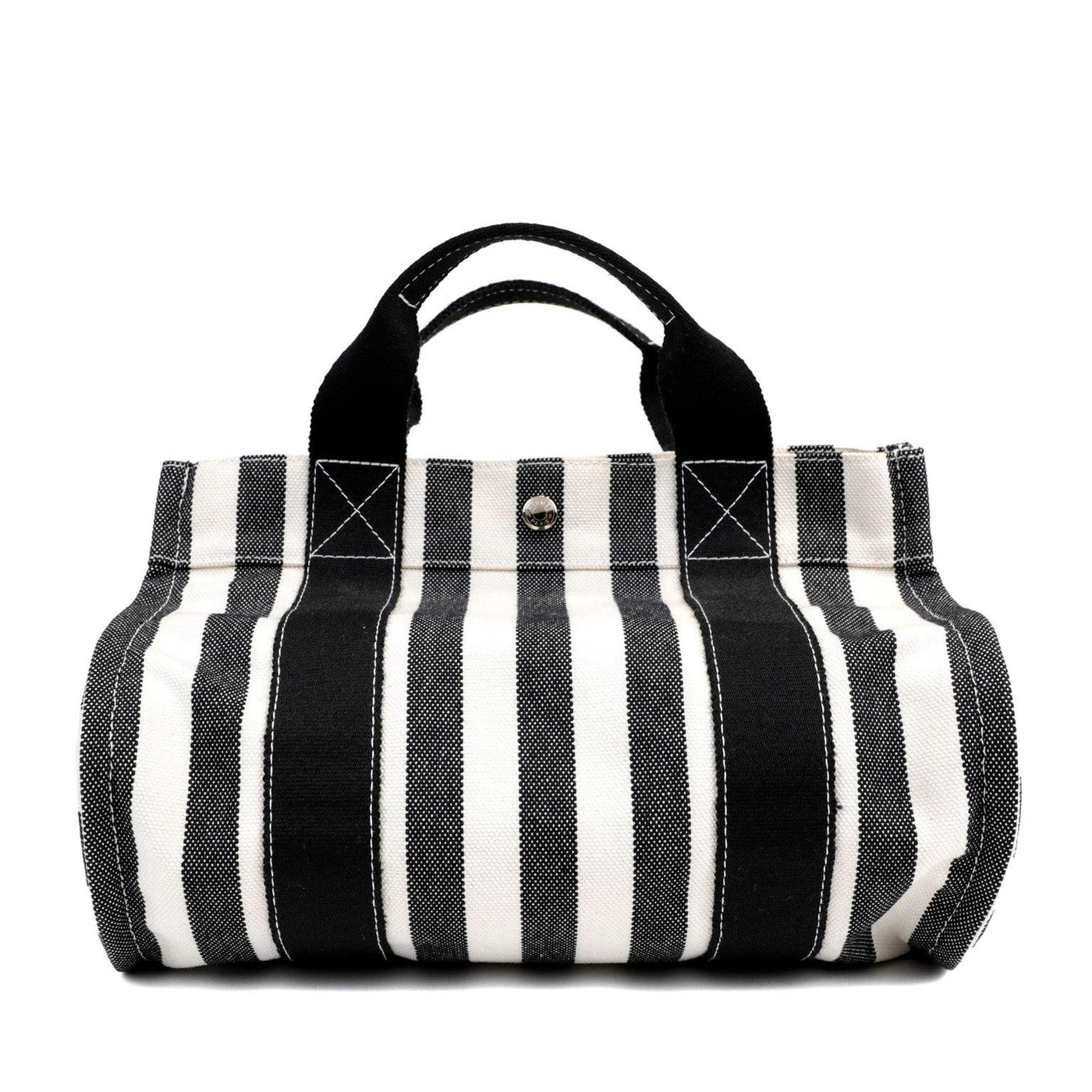 Hermès Black and White Striped Canvas Tote - Only Authentics