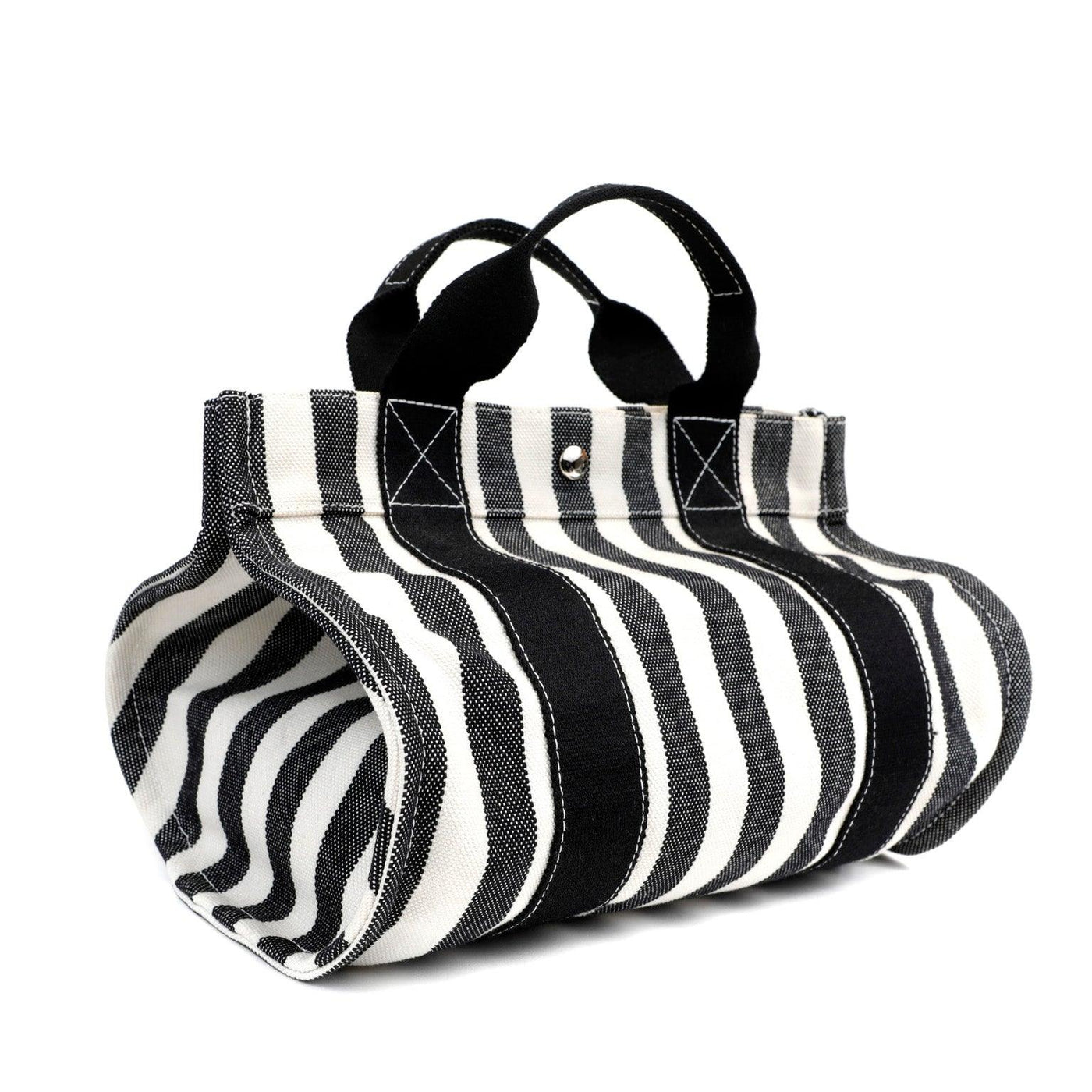 Hermès Black and White Striped Canvas Tote - Only Authentics