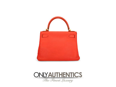 Hermès 28cm Rouge Casaque Togo Leather Kelly Bag - Only Authentics