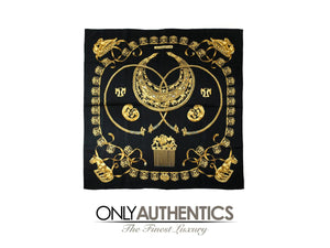 Hermès Black Silk Les Cavaliers D’Or Scarf - Only Authentics