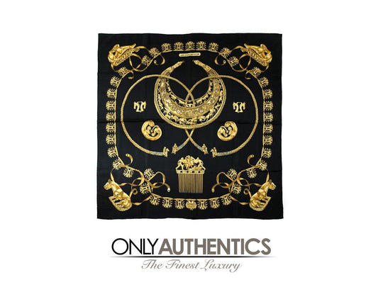 LES CAVALIERS D'OR シルクスカーフ Hermès Black & Gold Les Cavaliers D'Or Scarf 90cm Silk Scarf