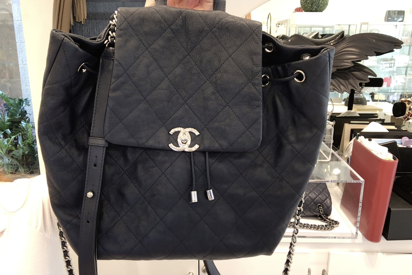 Chanel Navy Lambskin Quilted Backpack w/ Silver Hardware