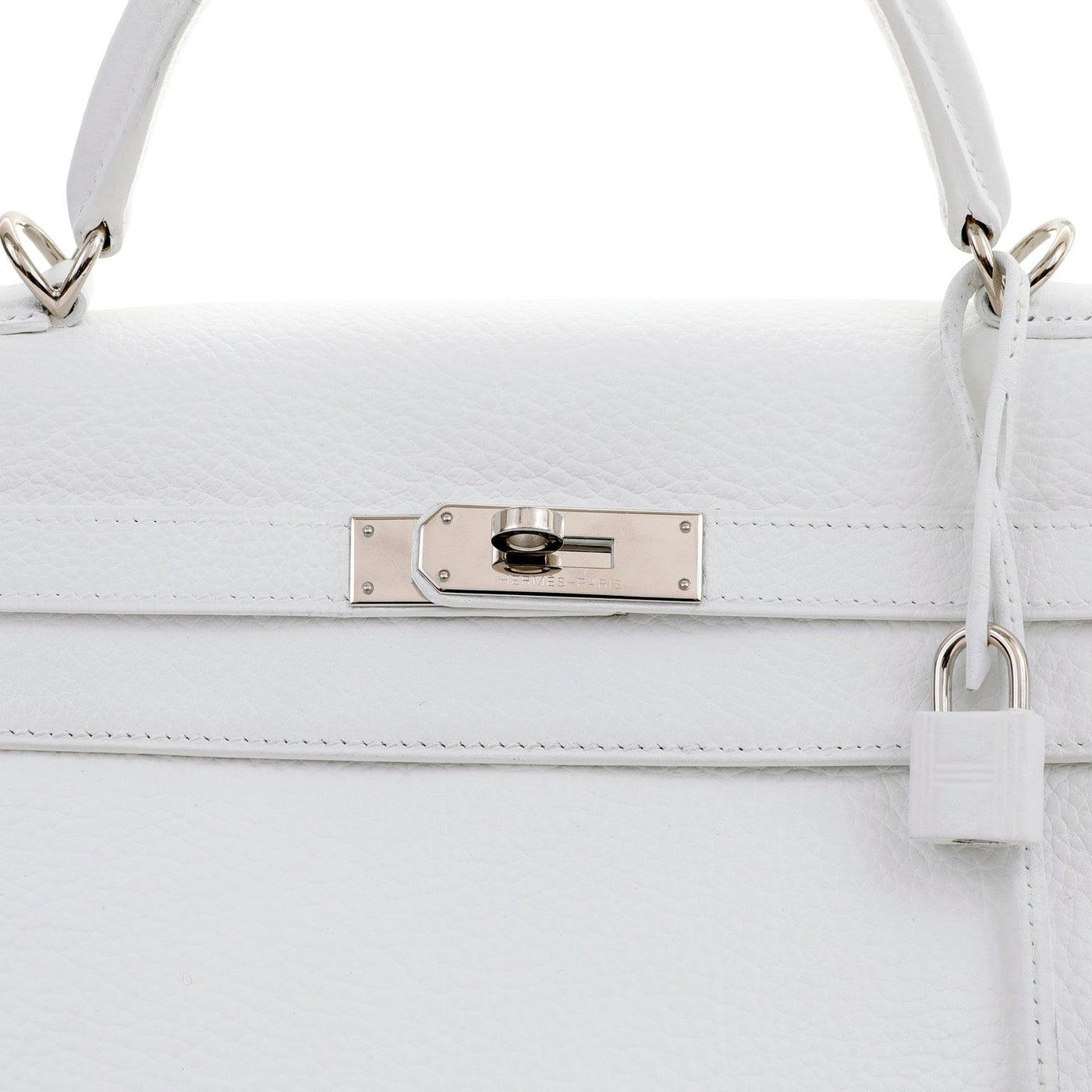 Hermès 32cm White Togo Kelly  Palladium Hardware - Only Authentics