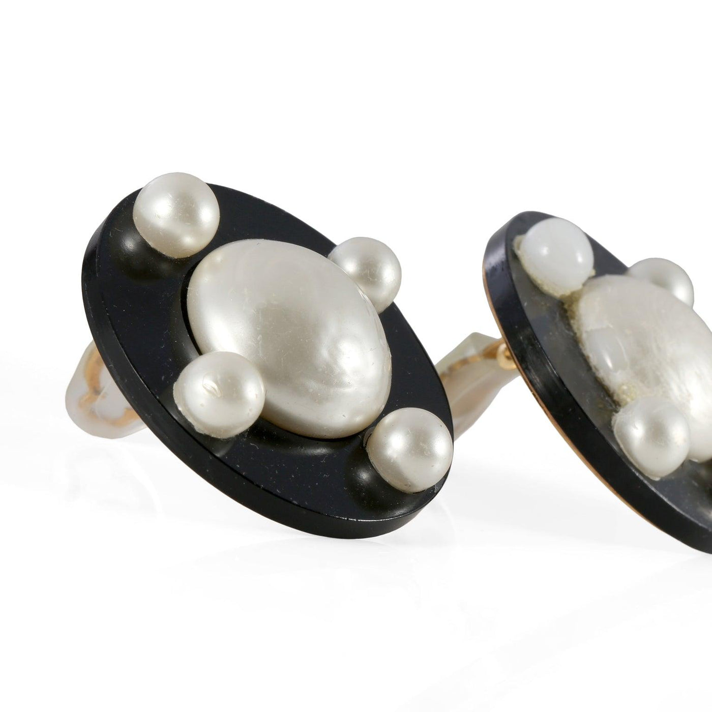 Chanel Black Resin and Pearl Earrings - Only Authentics