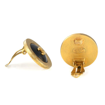 Chanel Black CC Button Earrings with Gold Surround - Only Authentics
