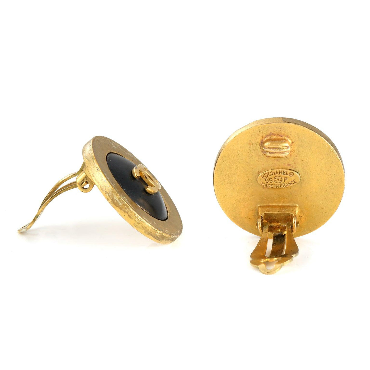 Chanel Black CC Button Earrings with Gold Surround - Only Authentics