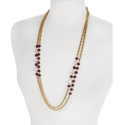 Chanel Beaded Red Gripoix and Pearl Sautoir Necklace - Only Authentics