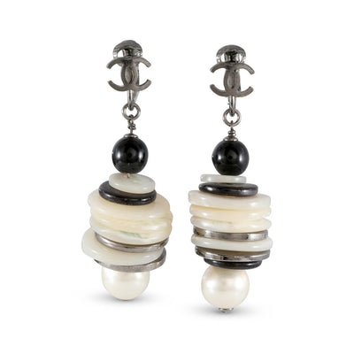Chanel Black and White Layered Button Earrings - Only Authentics
