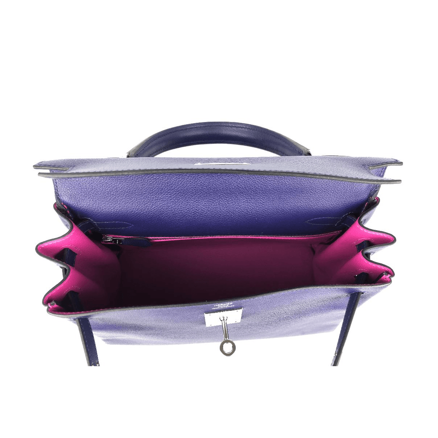 Hermès 28cm Blue Midnight Violet Interior Epsom Kelly Palladium Hardware - Only Authentics