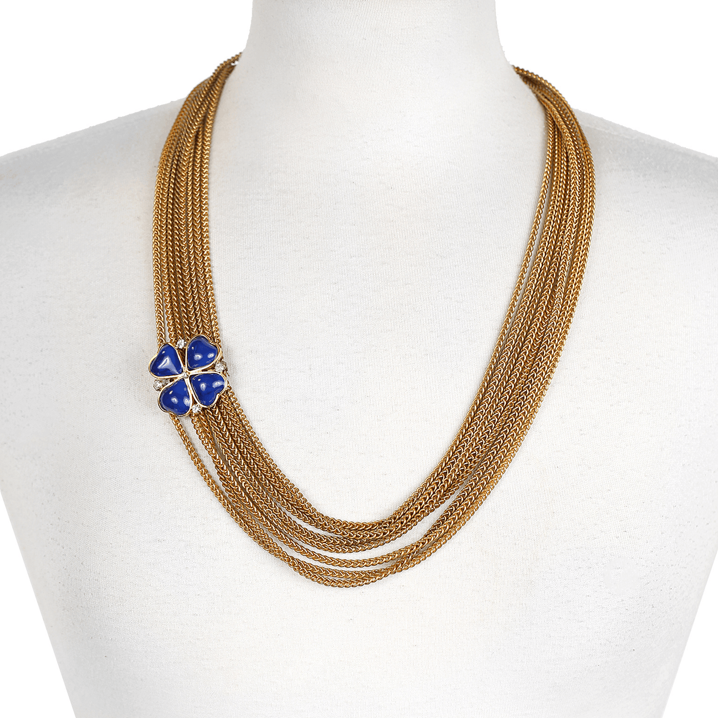 Chanel Blue Clover Gold Multi Chain Necklace - Only Authentics