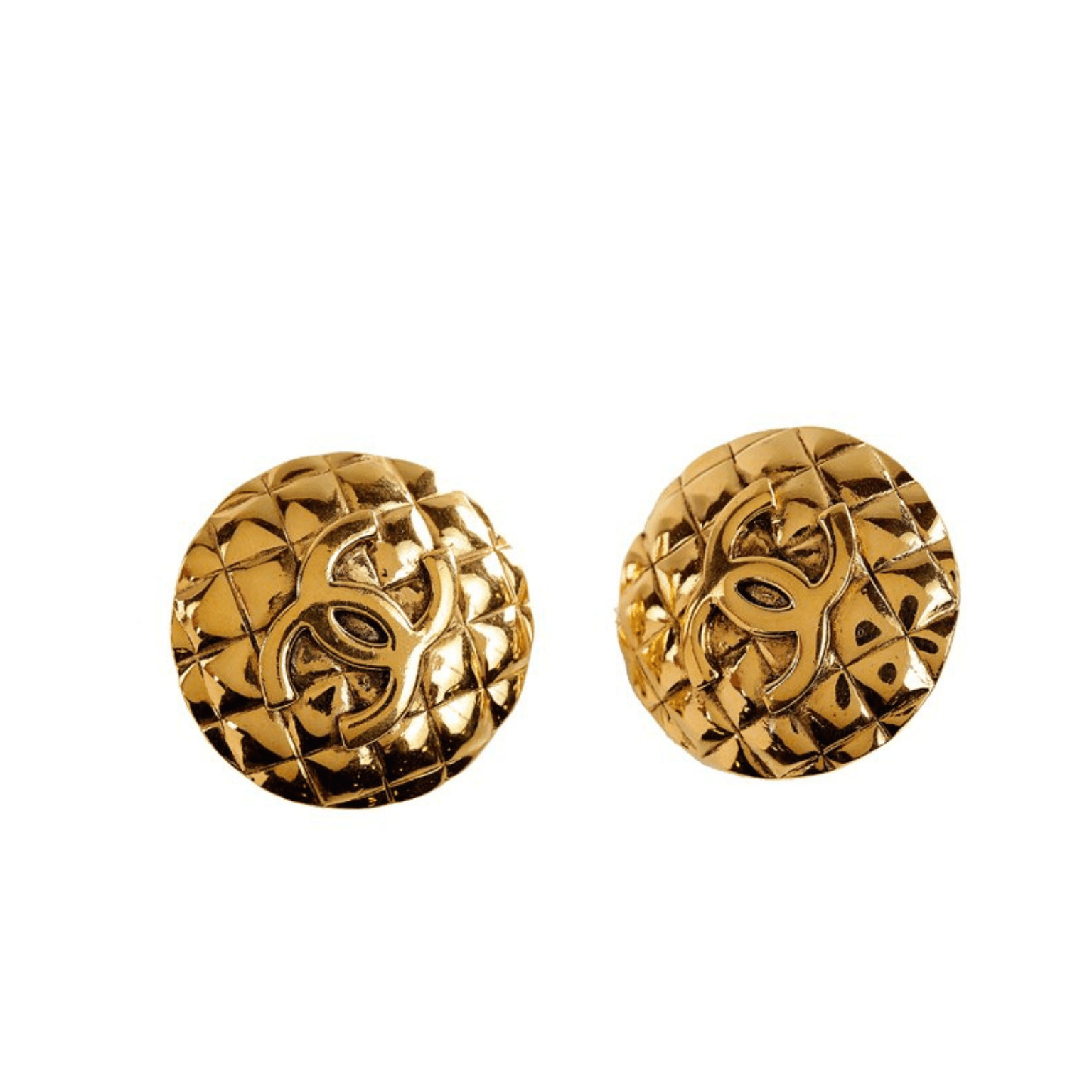 Chanel Gold Quilted CC Vintage Earrings - Only Authentics