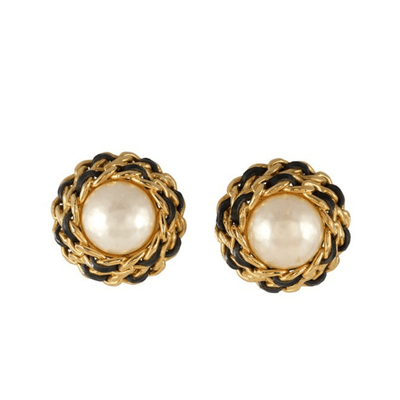 Chanel Pearl and Leather Chain Earrings - Only Authentics