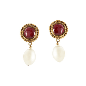 Chanel Red Gripoix and Pearl Drop Earrings - Only Authentics