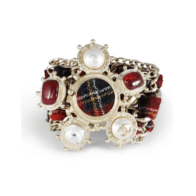 Chanel Red Tartan Embellished Cuff - Only Authentics
